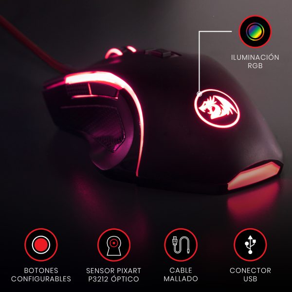 Kit teclado mouse USB Redragon K551RGB + M607, Español - Imagen 6