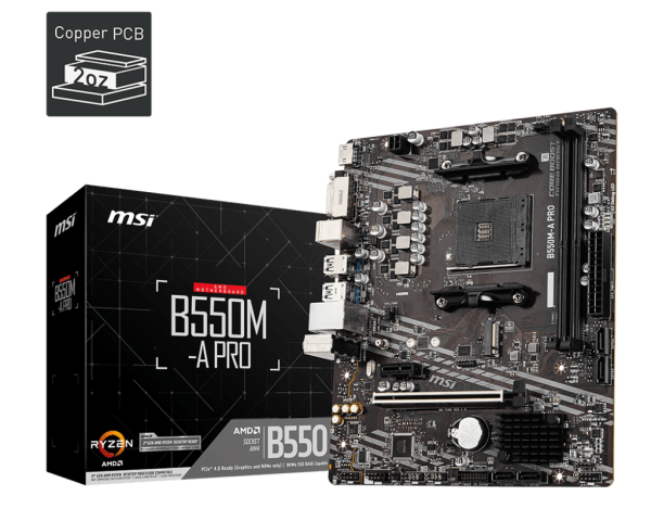 TARJETA MADRE MSI B550M-A PRO, 2DDR4 M.2 HDMI DVI SKT AM4